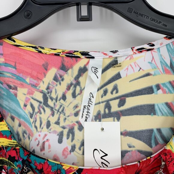 NY Collection Dress Floral Print Shift Necklace Jersey Stretch NWT - Picture 2 of 10